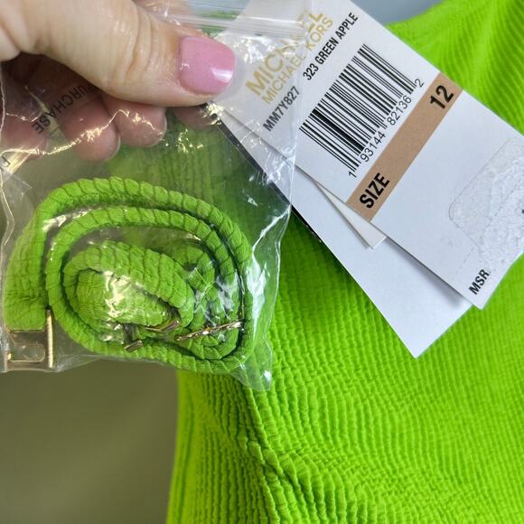 Michael MK Textured One Shoulder Cutout One Piece Swimsuit Green Women 12 NWT - Picture 9 of 9